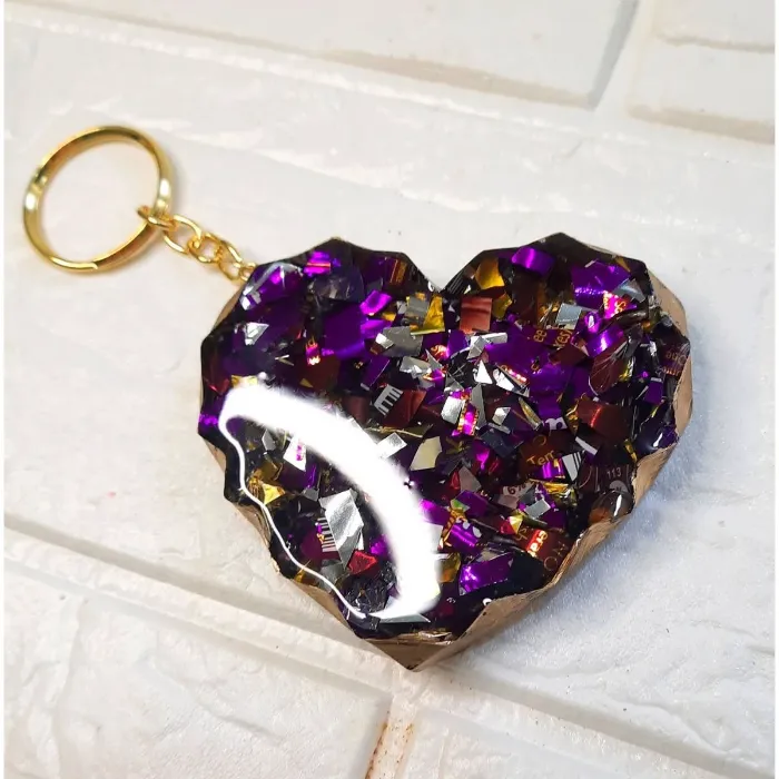 Purple Foil Heart Keychain — Design #01