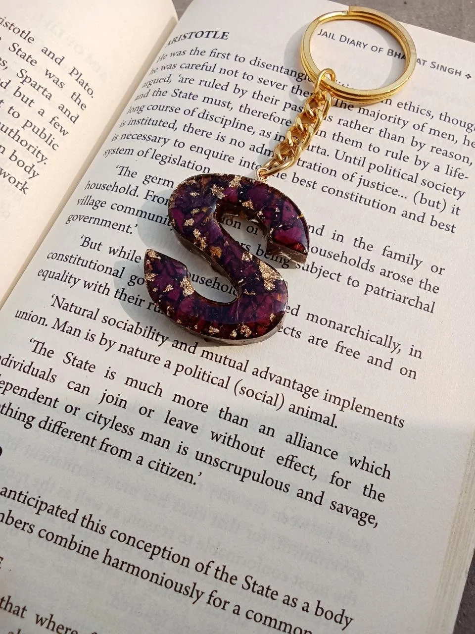 Purple Glitter S Initial Keychain — Design #09