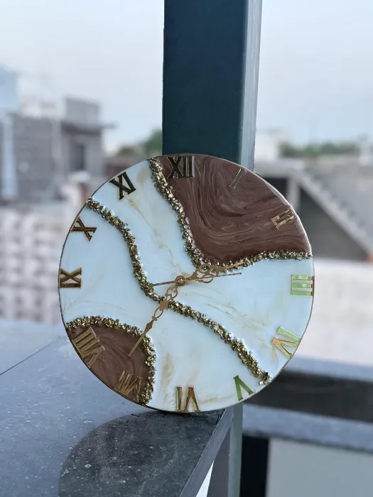 White Gold Geode Resin Clock — Design #13