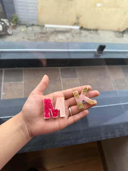 Pink Glitter Initial Keychain Set — Design #24
