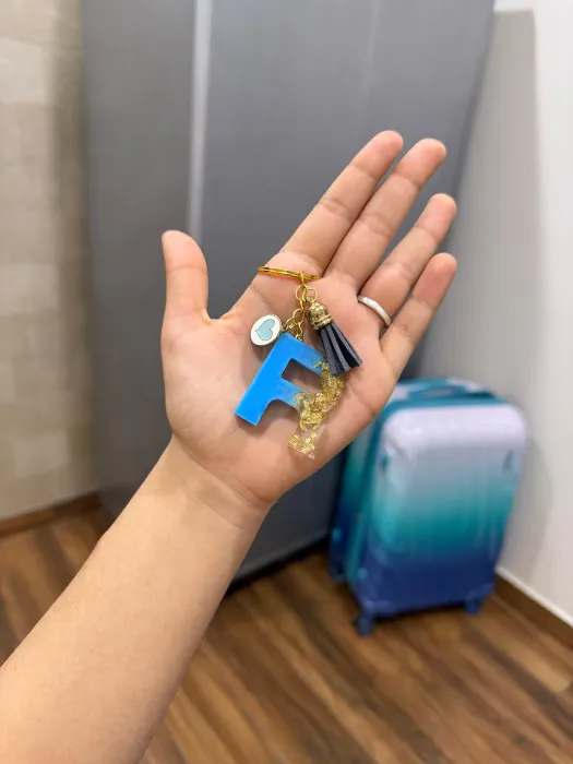 Blue Gold F Initial Keychain — Design #26