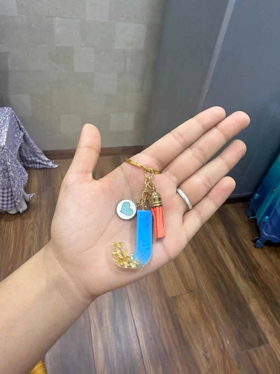 Blue Floral I Initial Keychain — Design #28
