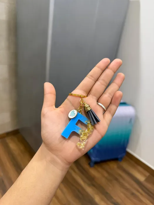 Sky Blue F Initial Keychain — Design #29
