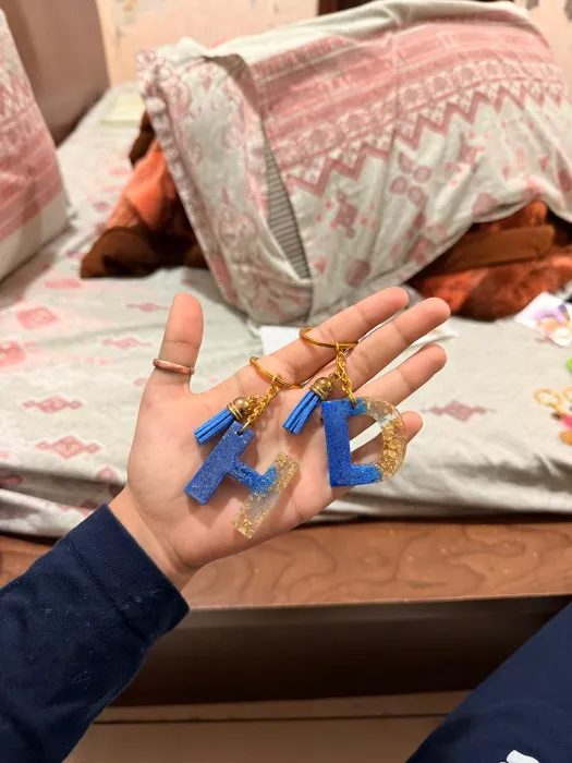 Blue Gold Initial Keychain Pair — Design #37