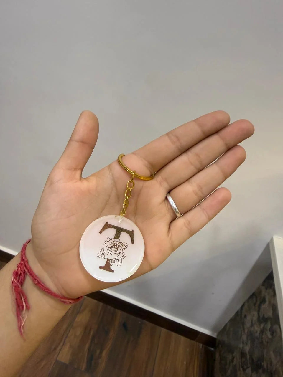 White T Initial Round Keychain — Design #38
