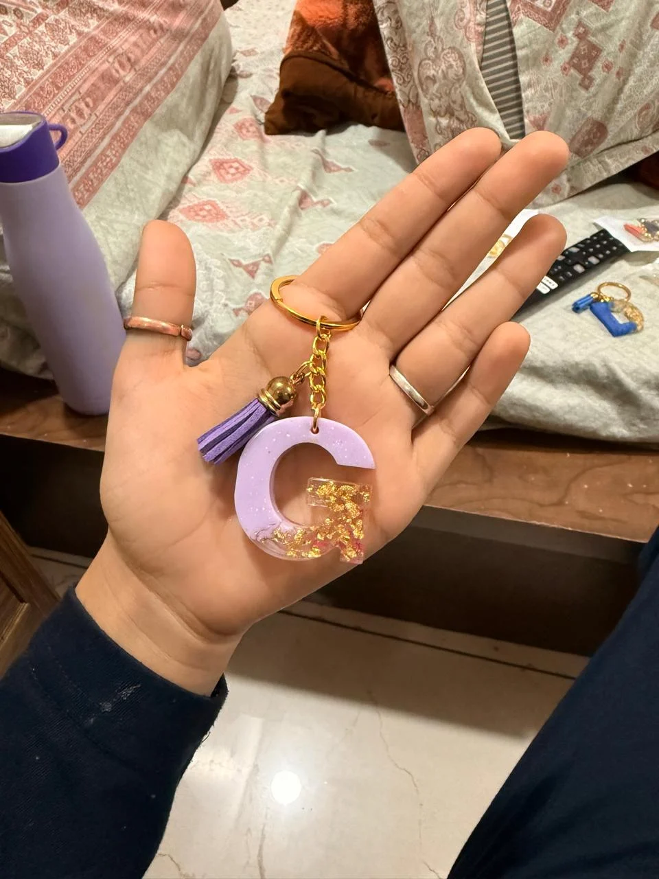 Purple Gold C Initial Keychain — Design #40