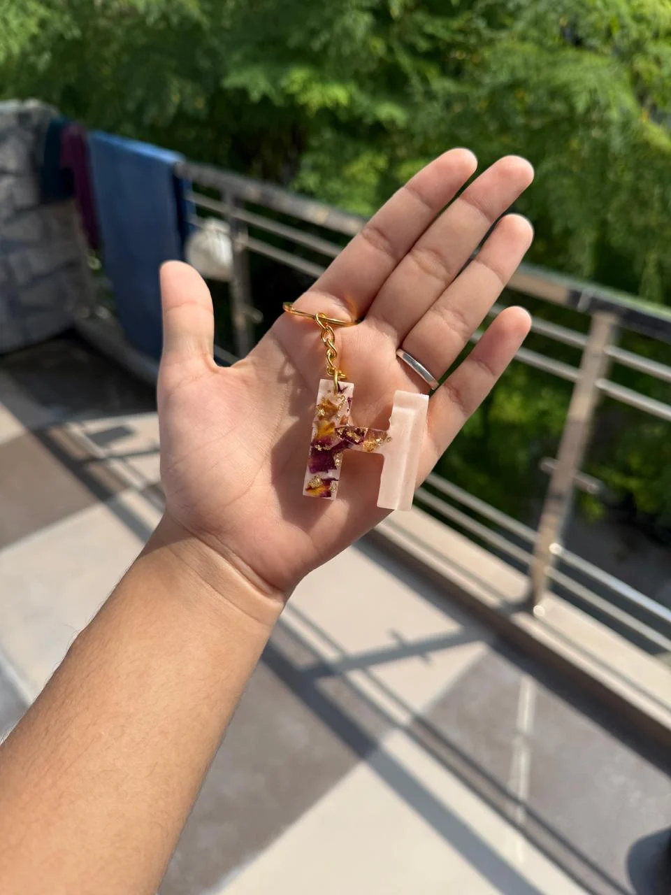 Burgundy Floral Initial Keychain — Design #41