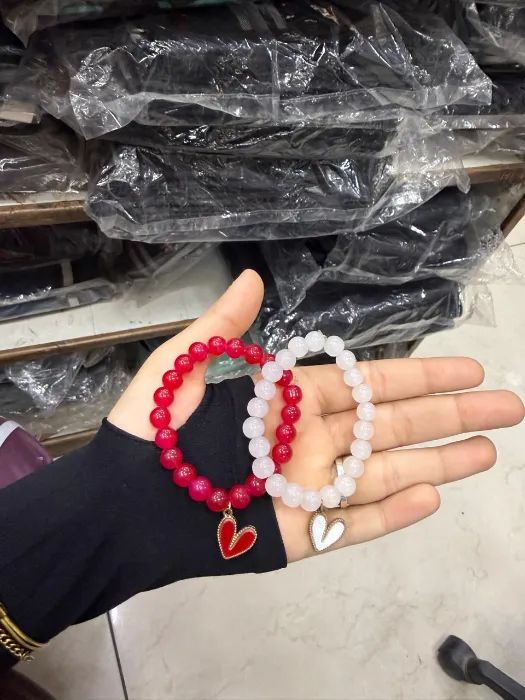 Red White Heart Bracelet Pair — Design #43