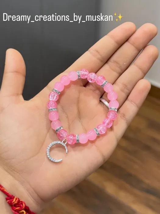 Pink Crystal Moon Charm Bracelet — Design #47