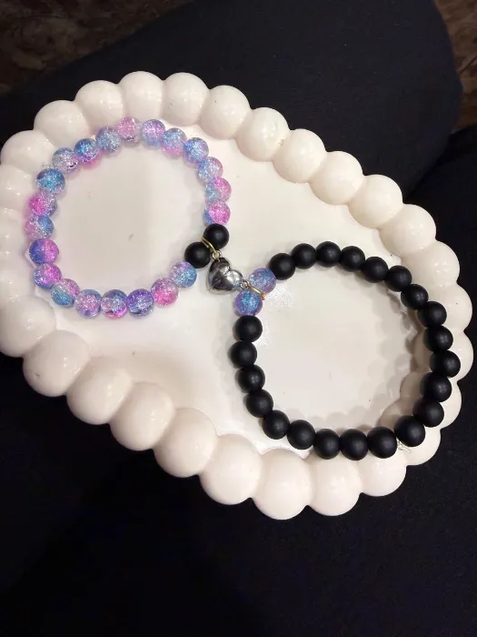 Lavender Black Beaded Bracelet Pair — Design #49