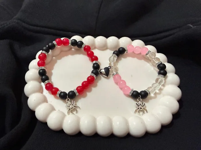 Red Black Spider Magnetic Bracelet Trio — Design #56