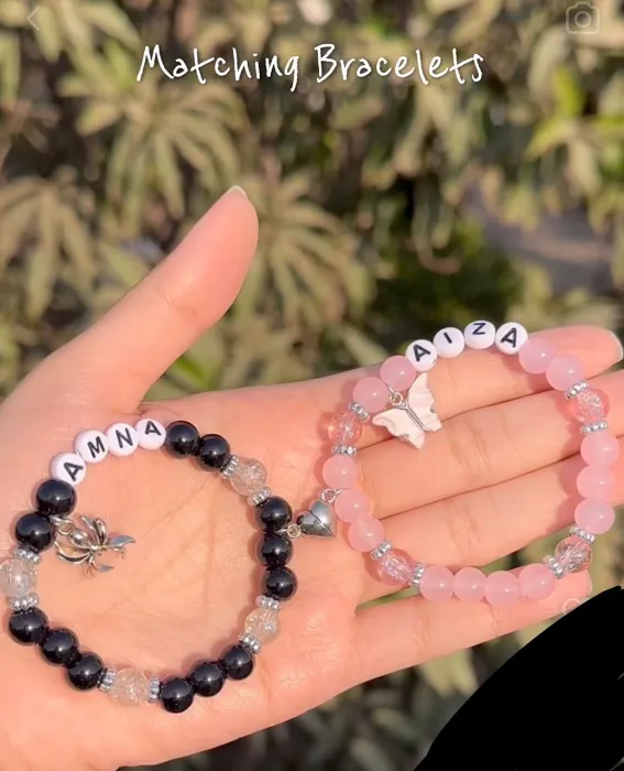 Black Pink Spider Couple Bracelet with Name — Design #59