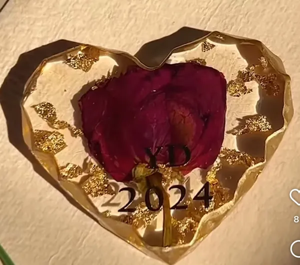 Preserved rose in a resin heart